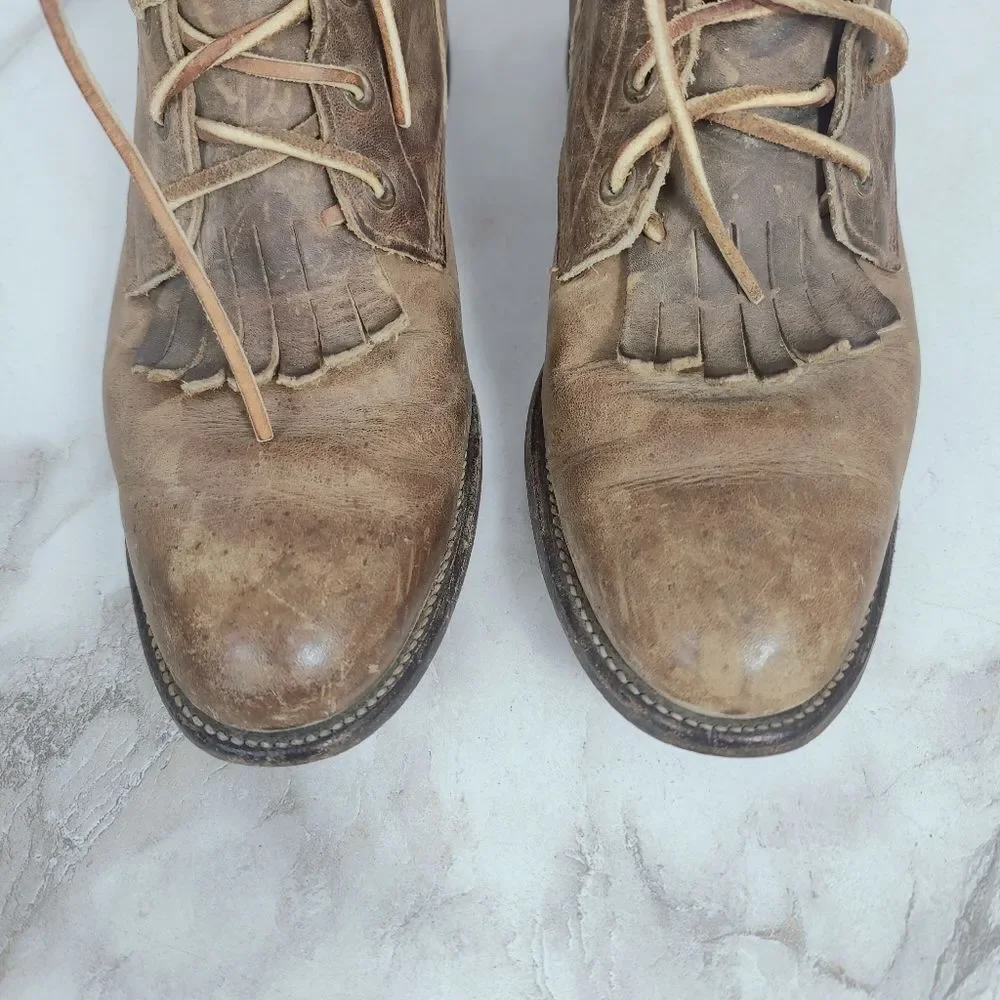 VTG Justin Men's L576 Light Brown Leather Lace Up Western Boots, Sz 8